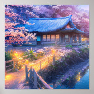 Japanese Tea House by the River Poster