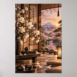 Japanese Tea Room Mount Fuji Sunset Wall Art