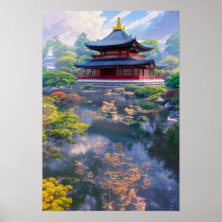 Japanese Temple, Beautiful Garden Poster