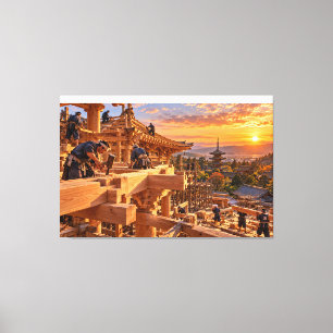 Japanese Temple Carpenters – Traditional Woodworki Canvas Print