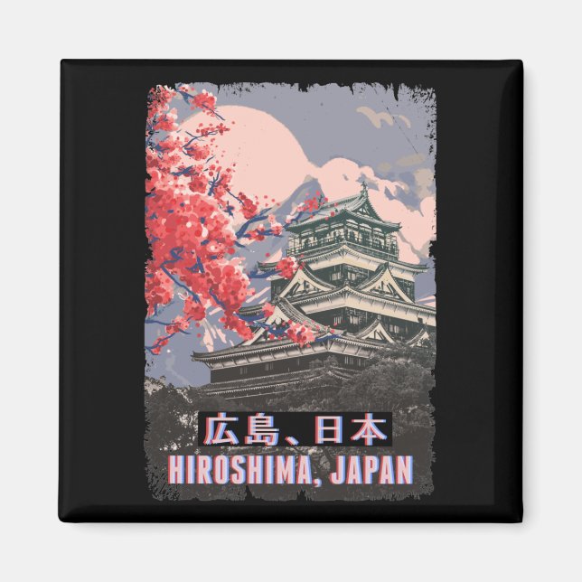 Japanese Temple Hiroshima Anime Cherry Blossom Magnet (Front)