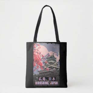 Japanese Temple Hiroshima Anime Cherry Blossom Tote Bag