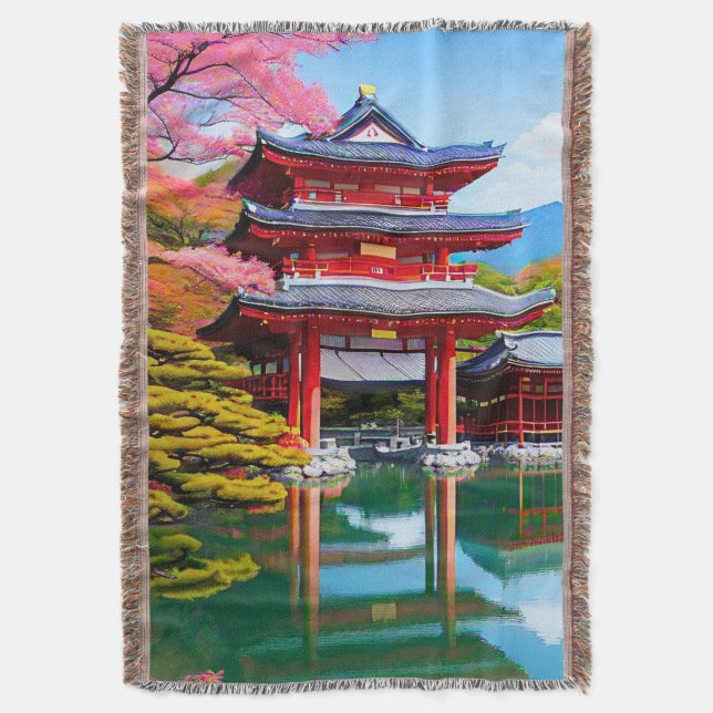 Japanese Temple  Throw Blanket (Front Vertical)