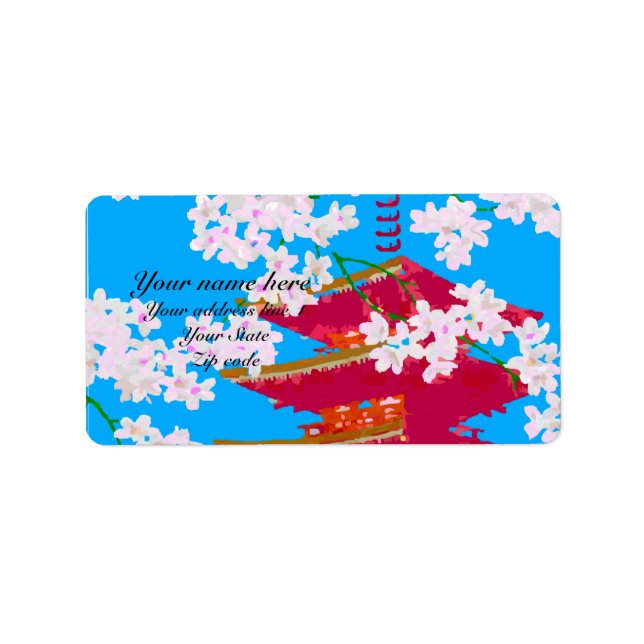 Japanese temple with cherry blossom label (Front)