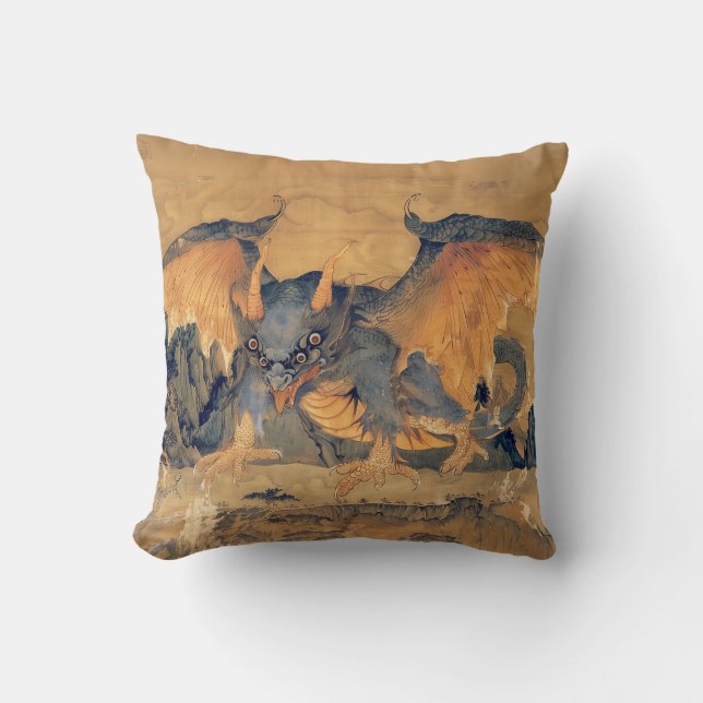 Japanese Tengu With Four Eyes Throw Pillow (Front)