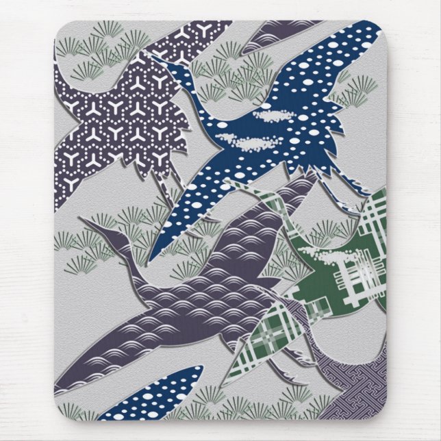 Japanese textile cranes mouse pad (Front)