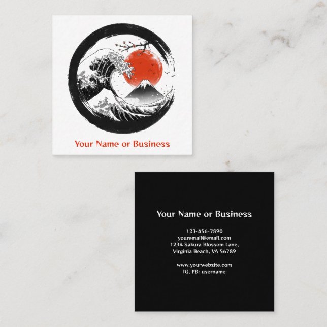 Japanese The Great Wave, Mount Fuji, Sakura Square Business Card (Front/Back)
