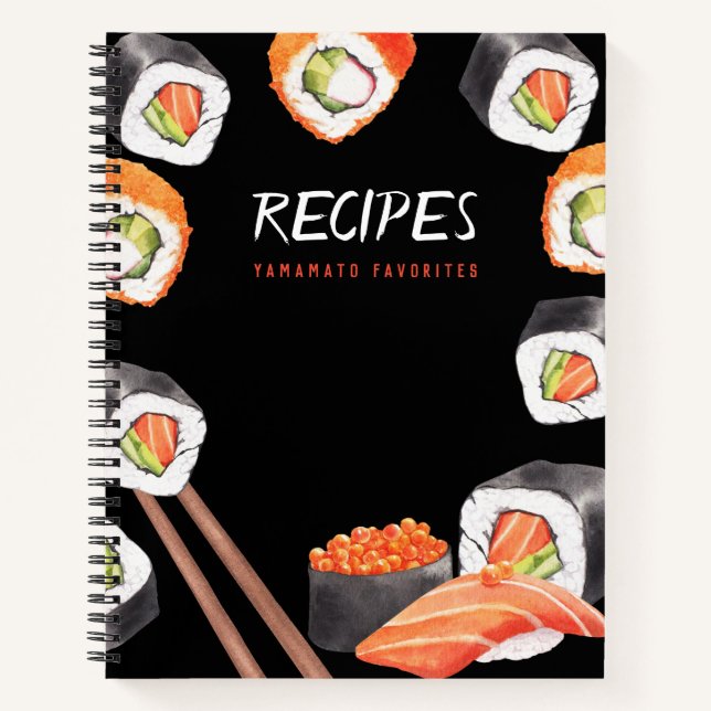 Japanese Theme Customizable Black Recipe Journal (Front)