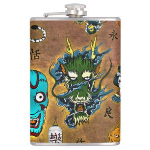 Japanese Theme Hip Flask