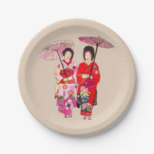 Japanese themed dinner party with Geisha art Paper Plate