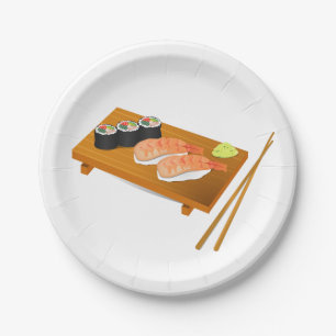 Japanese themed dinner party with sushi art paper plate