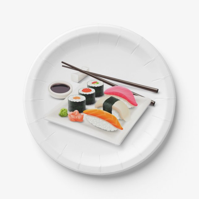 Japanese themed dinner party with sushi art paper plate (Front)
