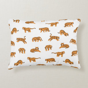 Japanese tiger animal doodle seamless vintage hand accent pillow
