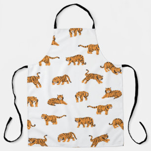Japanese tiger animal doodle seamless vintage hand apron
