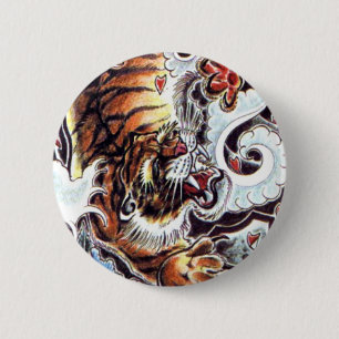 Japanese Tiger Tattoo 2 Inch Round Button