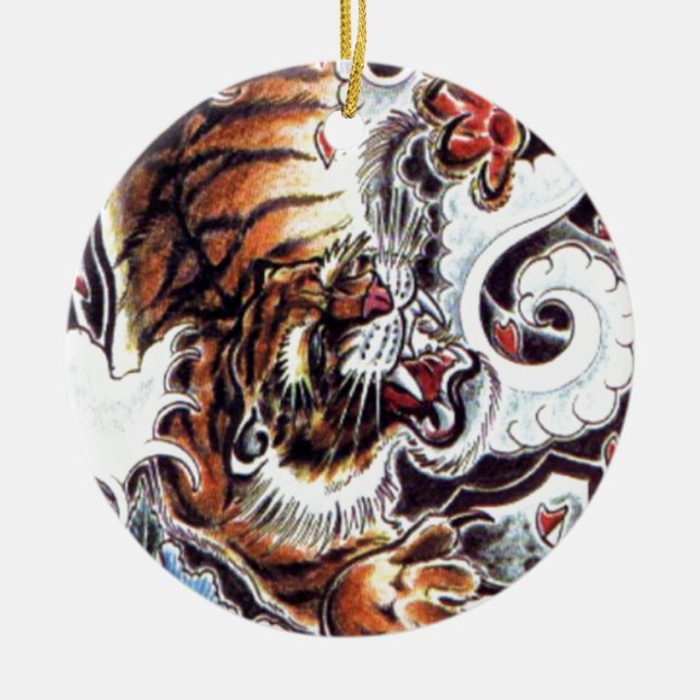 Japanese Tiger Tattoo Ceramic Ornament (Front)
