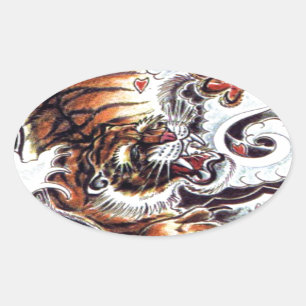 Japanese Tiger Tattoo Oval Sticker