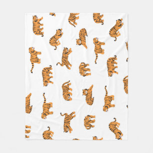 Japanese Tiger: Vintage Doodle Seamless Fleece Blanket