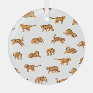Japanese Tiger: Vintage Doodle Seamless Glass Ornament