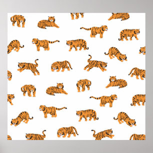 Japanese Tiger: Vintage Doodle Seamless Poster