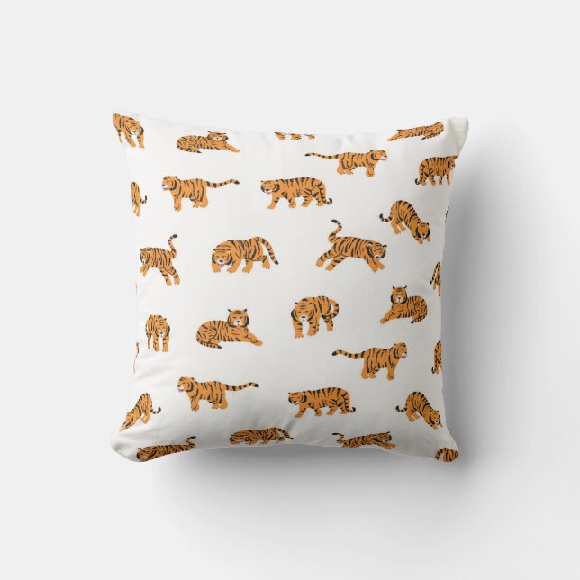 Japanese Tiger: Vintage Doodle Seamless Throw Pillow (Front)