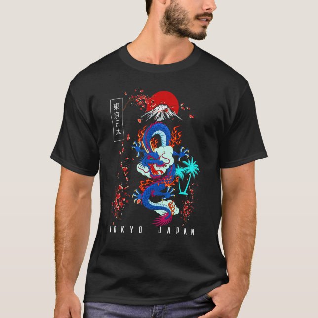 Japanese Tokyo Dragon Asian Retro 80u2019s Style 6 T-Shirt (Front)