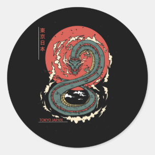 Japanese Tokyo Dragon Asian Vintage Tattoo Neon Re Classic Round Sticker