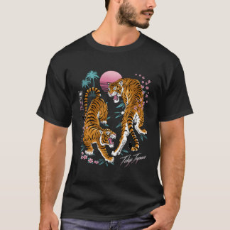 Japanese Tokyo Duelling Asian Tigers 80'S Vaporwav T-Shirt