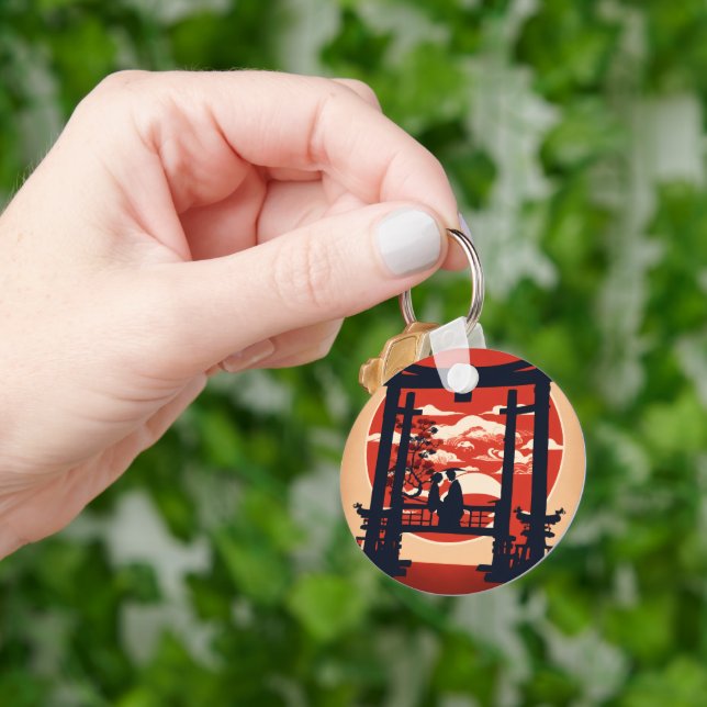 Japanese Torii Gate Silhouette Keychain: Romantic  Keychain (Hand)