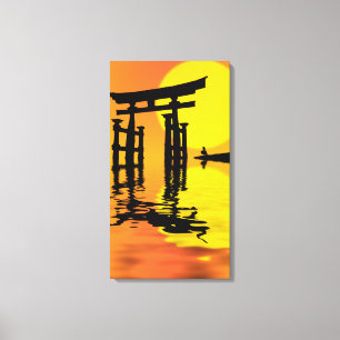 Japanese Torii (gate) sunset drawing Canvas Print