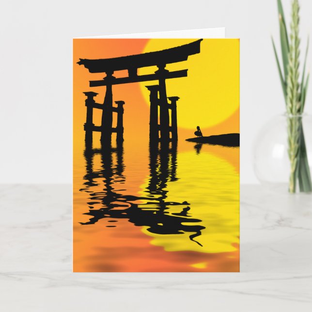 Japanese Torii (gate) sunset drawing Card (Front)