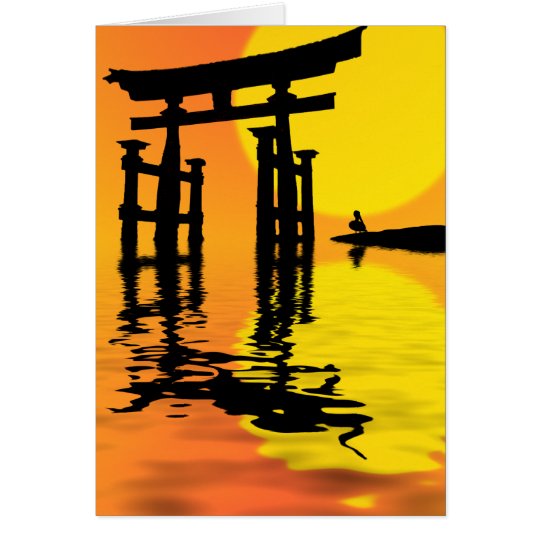 Japanese Torii (gate) sunset drawing Card