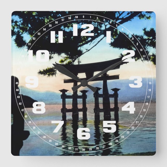 Japanese Torri Vintage Traditional Gate Square Wall Clock (Front)