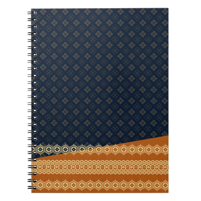 Japanese Tortoise and Diamond Pattern Gold Navy Notebook (Front)