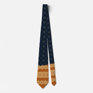 Japanese Tortoise and Diamond Pattern Gold Navy Tie
