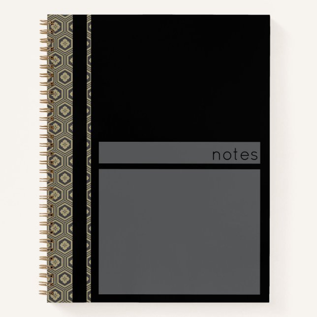 Japanese Tortoise Pattern Black and Gold Notebook (Front)