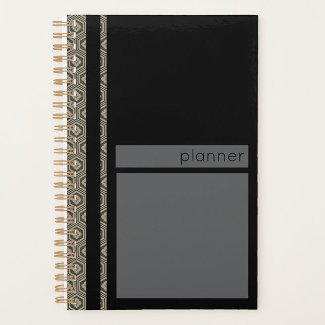 Japanese Tortoise Pattern Black and Gold Planner (Front)