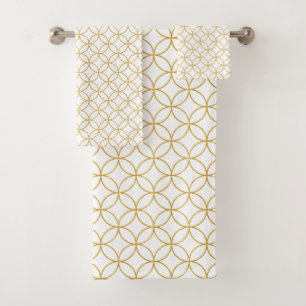 Japanese Traditional Design2 -SHIPPO- White&Gold Bath Towel Set