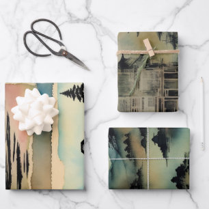 Japanese traditional Landscape Paint ephemera No1 Wrapping Paper Sheet