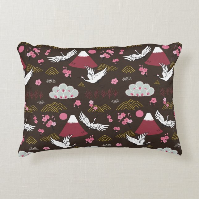 Japanese traditional seamless doodle pattern with  accent pillow (Front)