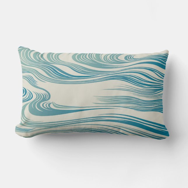 Japanese Traditional Wave Pattern Lumbar Pillow (Front)