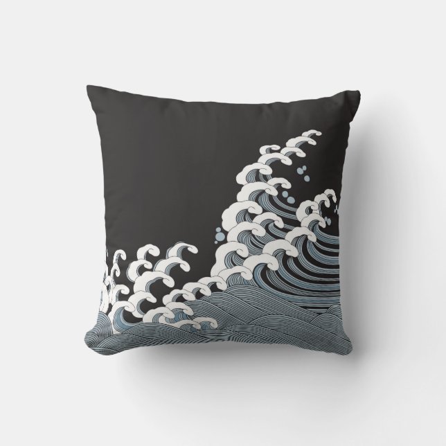 Japanese Traditional Wave Pattern Throw Pillow (Front)
