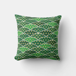 Japanese traditionally auspicious pattern green throw pillow