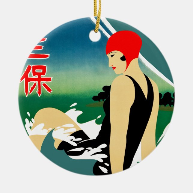 Japanese Travel Tourism Poster 1930s Art Deco Girl Ceramic Ornament (Front)