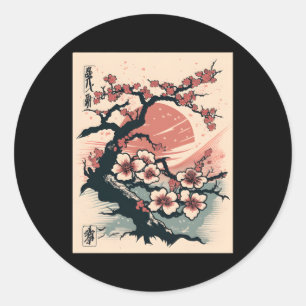 Japanese Tree Cherry Blossoms Woodblock Classic Round Sticker