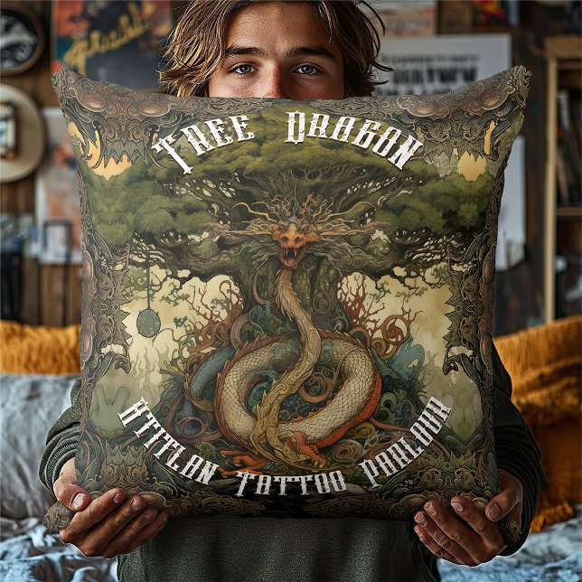 Japanese Tree Dragon Bonsai Tree AI Art Throw Pillow (Creator Uploaded)