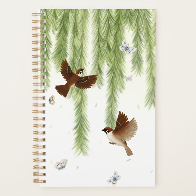 Japanese Tree Sparrows Under a Weeping Willow Planner (Front)