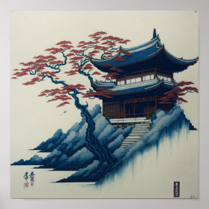 Japanese trees and fuji poster