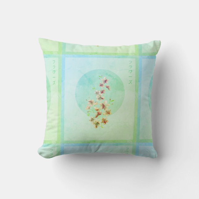 Japanese turquoise floral blossoms at Spring time  Throw Pillow (Front)