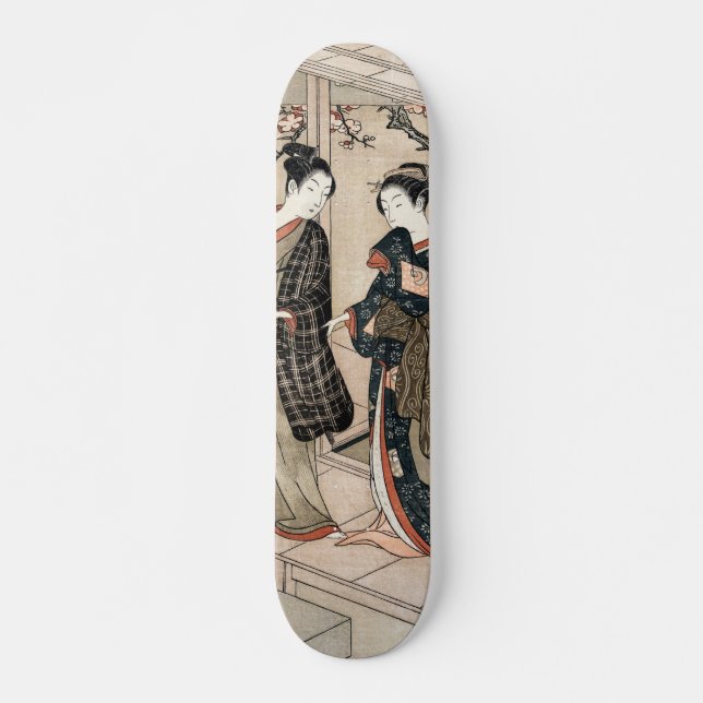 Japanese two geishas maiko ukiyo-e vintage skateboard (Front)